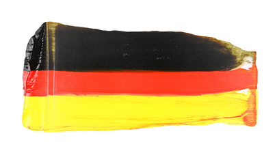 photo yellow red black grunge brush strokes oil paint isolated on white background