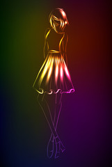 Hand-drawn fashion model from a neon. A light girl's