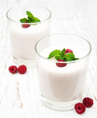 Glasses with fruit yogurt