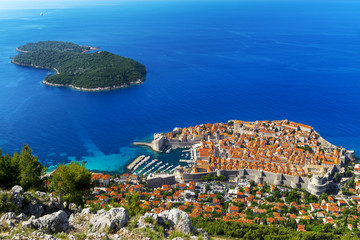 Croatia. South Dalmatia. Aerial view of Dubrovnik, medieval walled city (it is on UNESCO World...