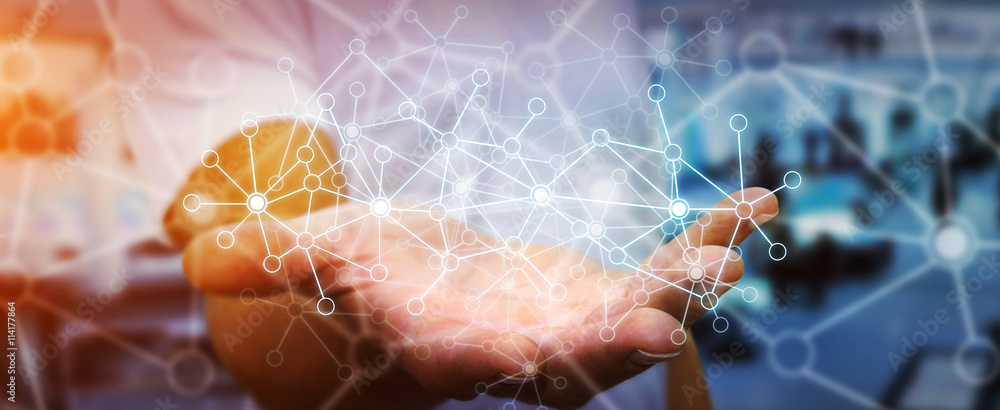 Aufkleber businessman using data network