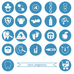 Fototapeta premium Pregnancy and newborn baby icons set.