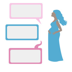 Pregnant woman with dialog boxes