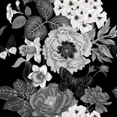 Seamless pattern with flowers roses and peonies