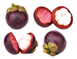 set of mangosteen isolated on white background