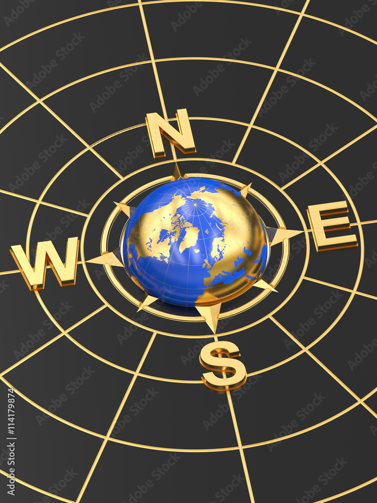 Poster abstract compass concept, 3d rendering