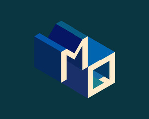 MQ isometric 3D letter logo. three-dimensional stock vector alphabet font typography design.