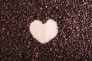 Roasted coffee beans with hearth shape