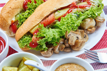 Healthy breakfast. Home made hot dogs
