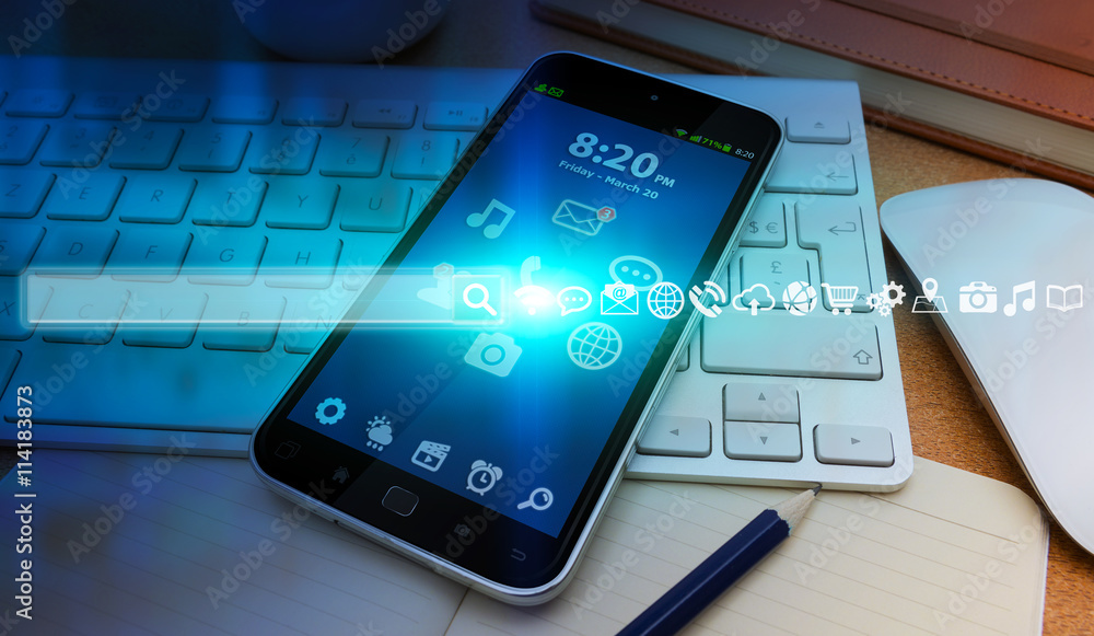 Canvas Prints modern web bar and icons over mobile phone