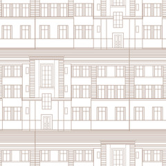 Building facade seamless pattern. City architectural sketchy blueprint