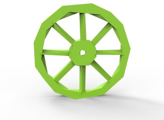 Obraz premium 3d illustration of low poly wheel. icon for game web. white background isolated. green color