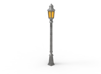 3d illustration of low poly lantern. icon for game web. white background isolated. glass and metal.