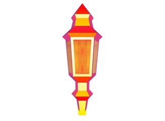 3d illustration of low poly lantern. icon for game web. white background isolated. glass and metal.