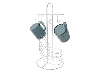 3d illustration of cups on metal holder. icon for game web. white background isolated. 