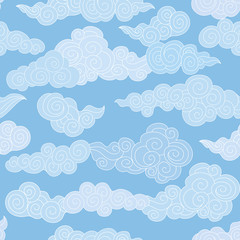Fototapeta na wymiar Abstract swirl cloud shapes geometgric tiled pattern in chinese style Sky ornamental background