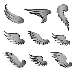 Wings Vector Set. Silver angel wing silhouette isolated
