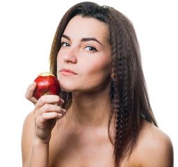 the woman eats an apple