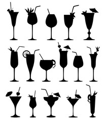 Cocktail silhouettes vector Cocktail drink glass set.