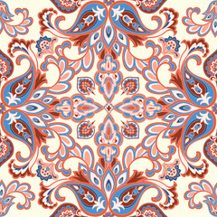 Floral seamless pattern. Geometric flower ornament Oriental flourish background. 
