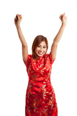 Happy Asian girl in chinese cheongsam dress