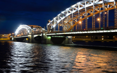 Peter the Great Bridge at night.