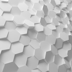 White abstract hexagons backdrop. 3d rendering geometric polygons - 114188692