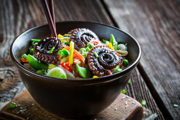 Chinese mix vegetables with octopus