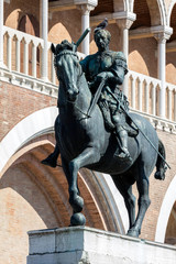 Equestrian statue of the Venetian general Gattamelata (Erasmo da Narni) in Padua, Italy. Cast in...
