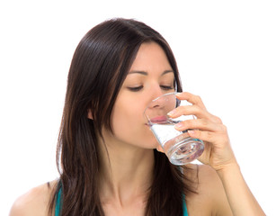 Woman drinking water isolated