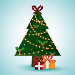 Pine tree and gifts design. Merry Christmas. vector graphic