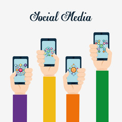 Multimedia icon set. Hand and smartphone design. vector graphic