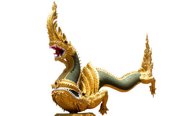 Golden Naga Big snake statue isolated