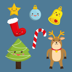 Kawaii icon set. Merry Christmas design. vector graphic