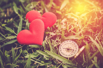 Vintage compass and love heart