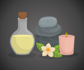 Candle and decoration. Spa center design. Vector graphic