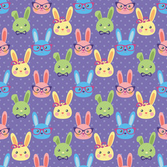 Smart bunny, Seamless vector illustration with cute characters