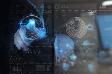 double exposure of Businessman working with a Cloud Computing di