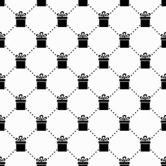 Gift box pattern, Seamless vector pattern with gift boxes, monochrome repeating pattern, black-and-white