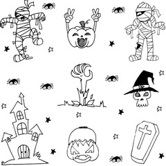 Black and white Halloween doodle vector