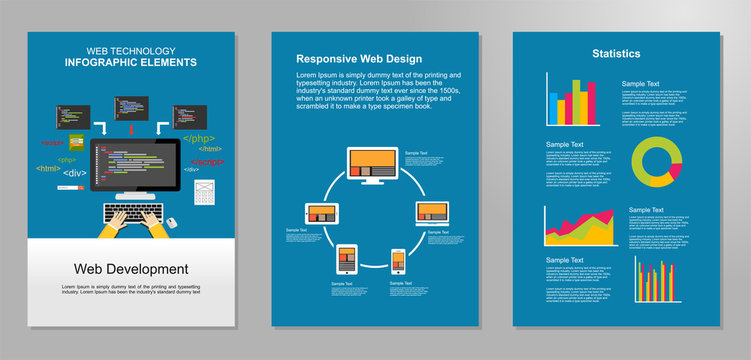 Information technology infographic elements. Web development background.  IT background. Brochure template. Set of flyer design template.

