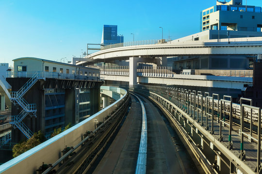 Cityscape from Yurikamome monorail in Odaiba, Tokyo