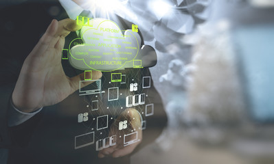 Businessman working with a Cloud Computing diagram on the new co