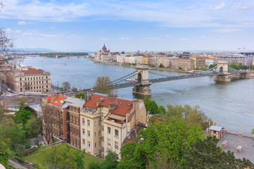 Fototapeta na wymiar Budapest, Chain Bridge and Parliament Building