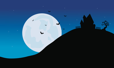Obraz premium Silhouette of castle in hills Halloween