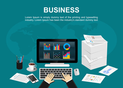 Business vector illustration. Flat design illustration concepts for business,statistic, finance, management, working, analysis, brainstorming, and reporting.
