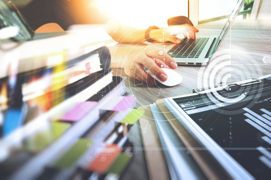 business documents on office table with smart phone and digital