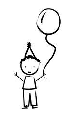 Happy boy with balloon drawn isolated icon design
