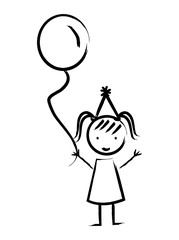 Happy girl with balloon drawn isolated icon design