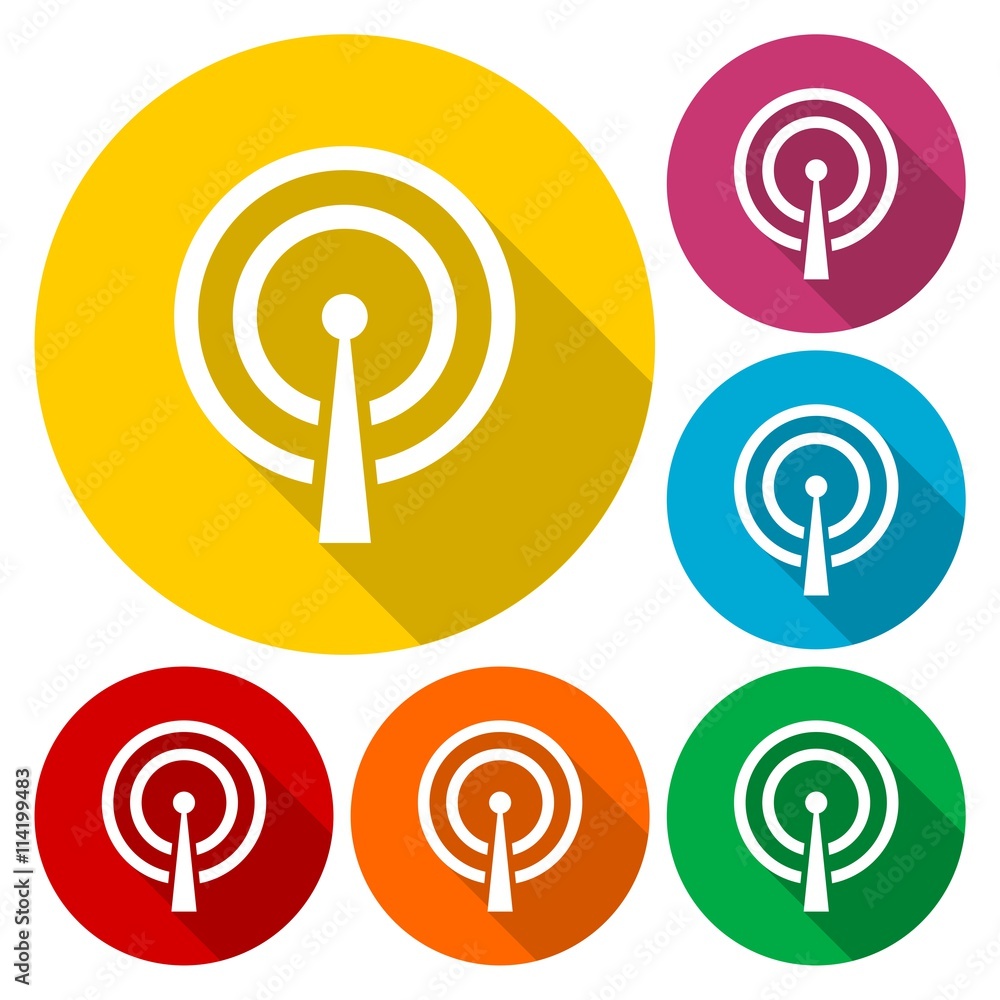 Poster vector broadcasting icons set with long shadow